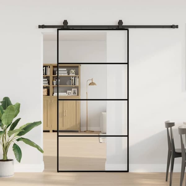 Skjutdörr med beslag svart 102,5x205 cm ESG-glas