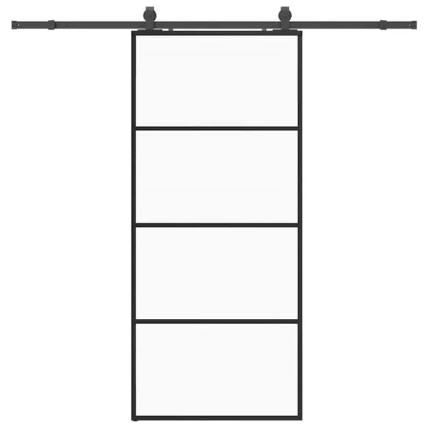 Skjutdörr med beslag svart 90x205 cm ESG-glas
