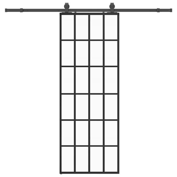 Skjutdörr med beslag svart 76x205 cm ESG-glas