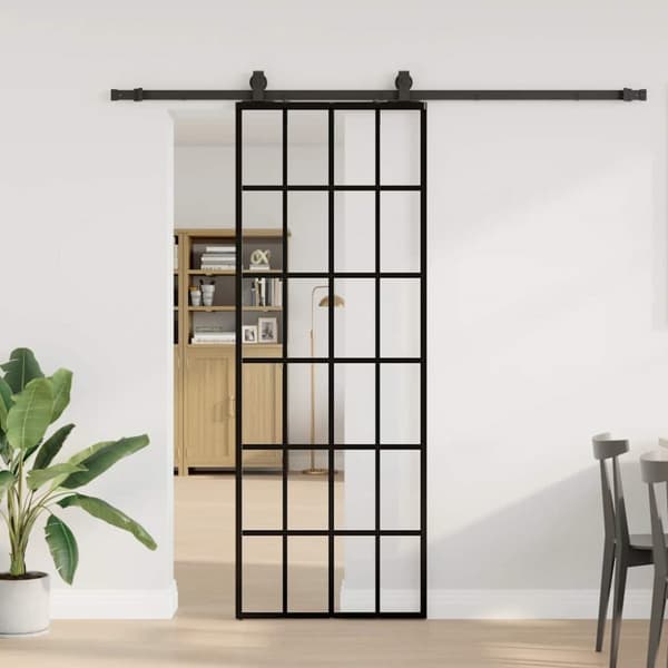 Skjutdörr med beslag svart 76x205 cm ESG-glas