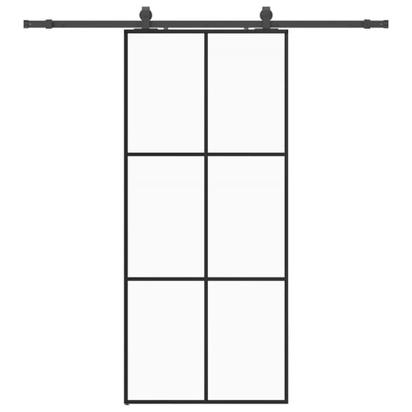 Skjutdörr med beslag svart 90x205 cm ESG-glas