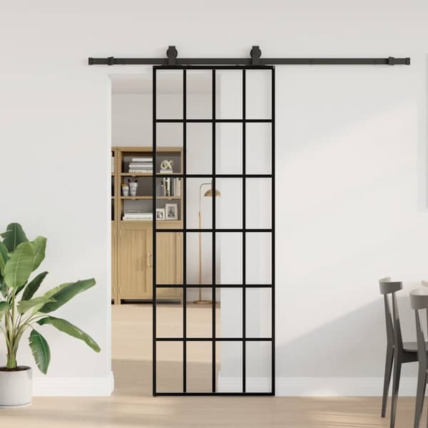 Skjutdörr med beslag svart 76x205 cm ESG-glas
