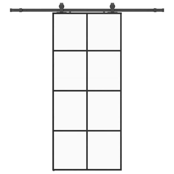 Skjutdörr med beslag svart 90x205 cm ESG-glas