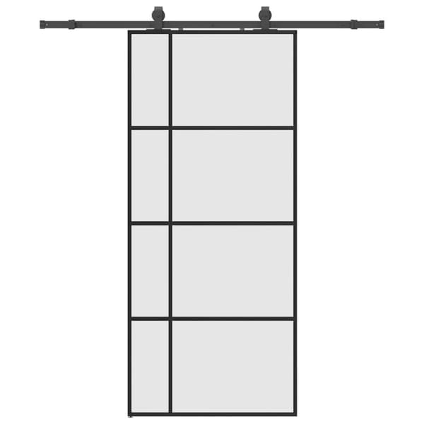 Skjutdörr med beslag svart 90x205 cm ESG-glas