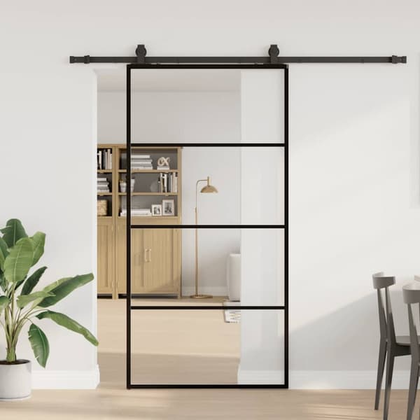 Skjutdörr med beslag svart 102,5x205 cm ESG-glas