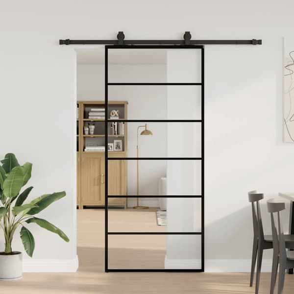 Skjutdörr med beslag svart 90x205 cm ESG-glas