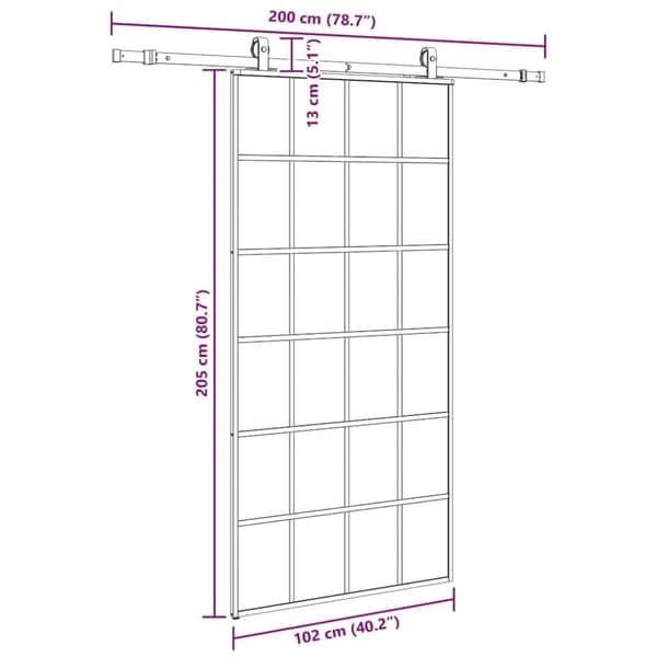 vidaXL Skjutdörr med beslag svart 102x205 cm ESG-glas