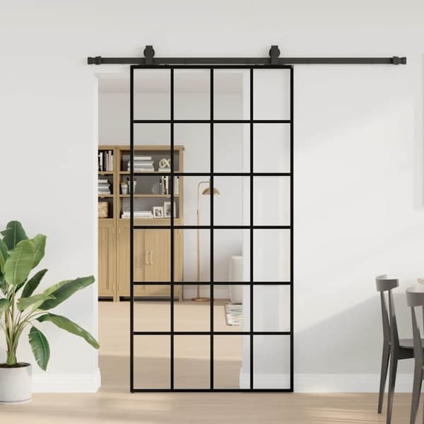 vidaXL Skjutdörr med beslag svart 102x205 cm ESG-glas