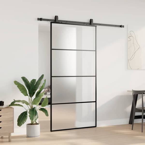 vidaXL Skjutdörr med beslag svart 102,5x205 cm ESG-glas