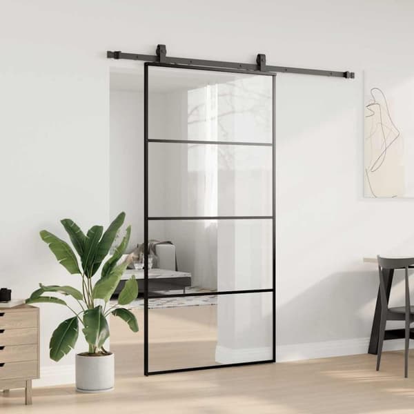 vidaXL Skjutdörr med beslag svart 102,5x205 cm ESG-glas