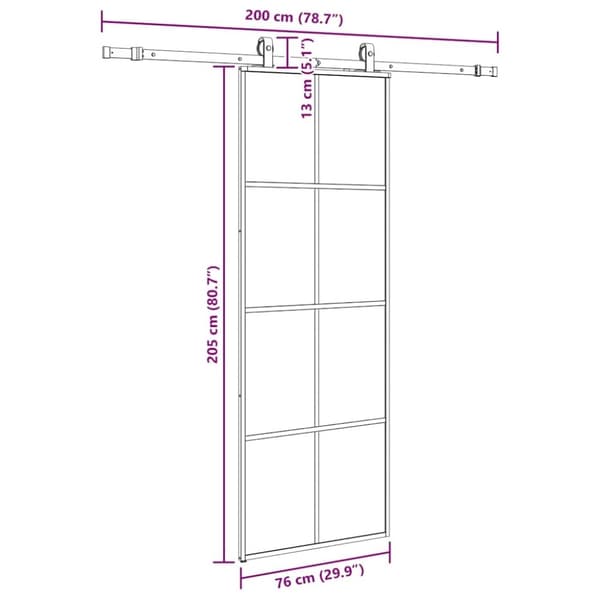 vidaXL skydedør med hardwaresæt 76x205 cm ESG glas sort