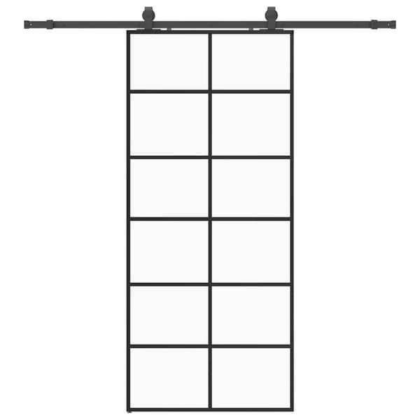 vidaXL skydedør med hardwaresæt 90x205 cm ESG glas sort