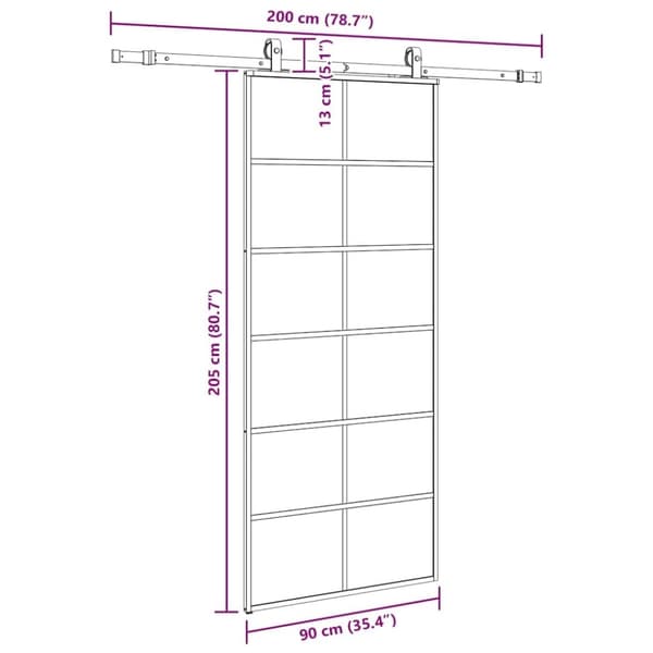 vidaXL skydedør med hardwaresæt 90x205 cm ESG glas sort