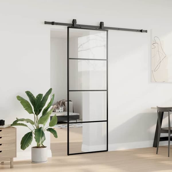 vidaXL Liukuovi asennustarvikkeilla musta 76x205 cm ESG lasi