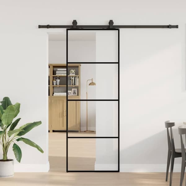 vidaXL Liukuovi asennustarvikkeilla musta 76x205 cm ESG lasi