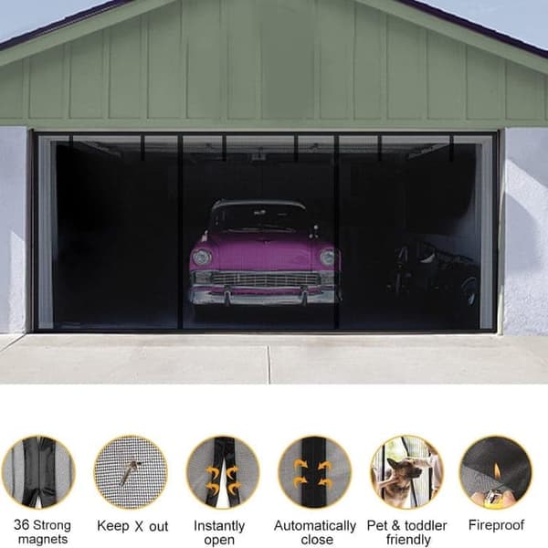 Garageportgardin i glasfibernet sort – myggenet med magnet, insektforhæng og insektnet