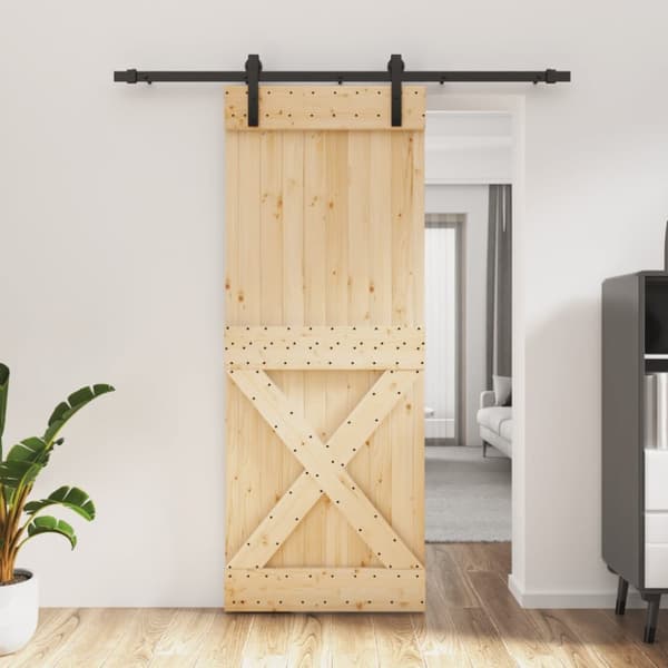 Skjutdörr med beslag 80x210 cm massiv furu