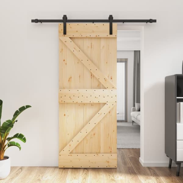 Skjutdörr med beslag 85x210 cm massiv furu