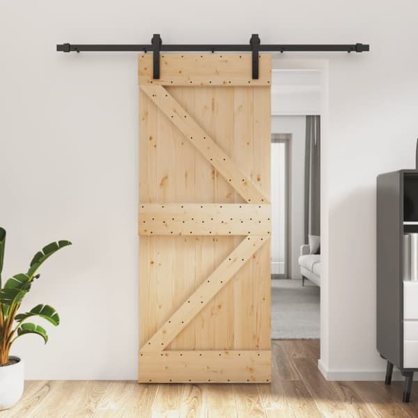 Skjutdörr med beslag 85x210 cm massiv furu