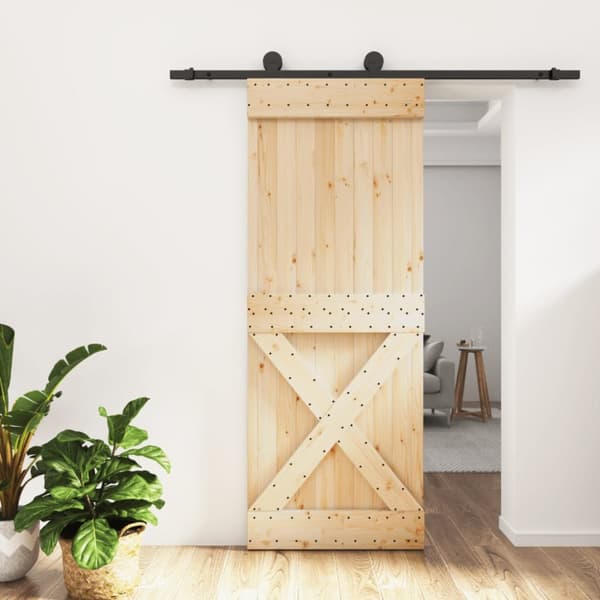 Skjutdörr med beslag 80x210 cm massiv furu