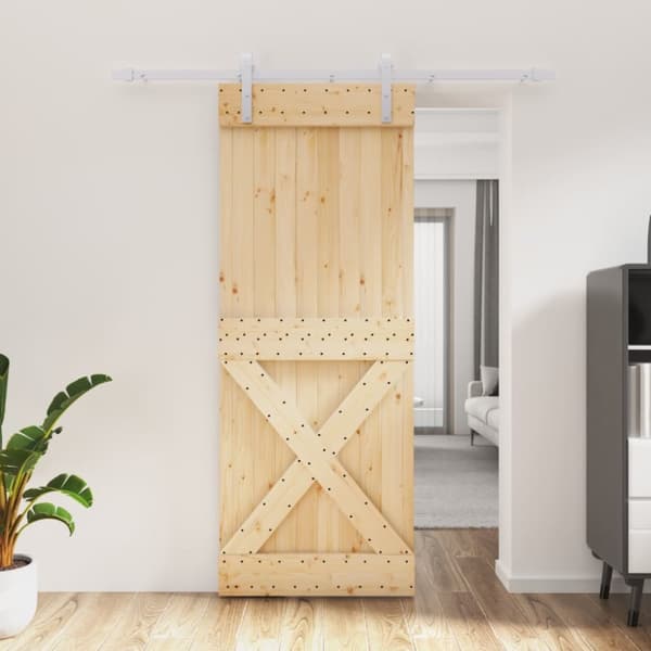Skjutdörr med beslag 80x210 cm massiv furu