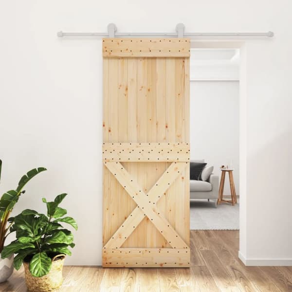 Skjutdörr med beslag 80x210 cm massiv furu