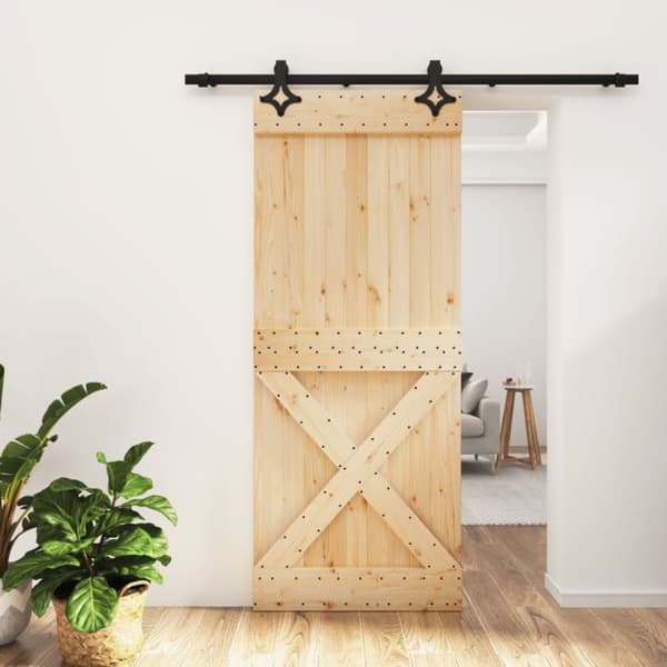 Skjutdörr med beslag 85x210 cm massiv furu