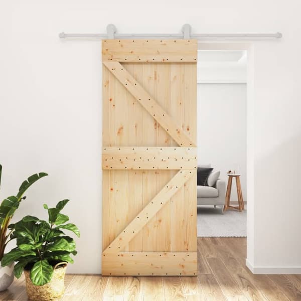 Skjutdörr med beslag 85x210 cm massiv furu