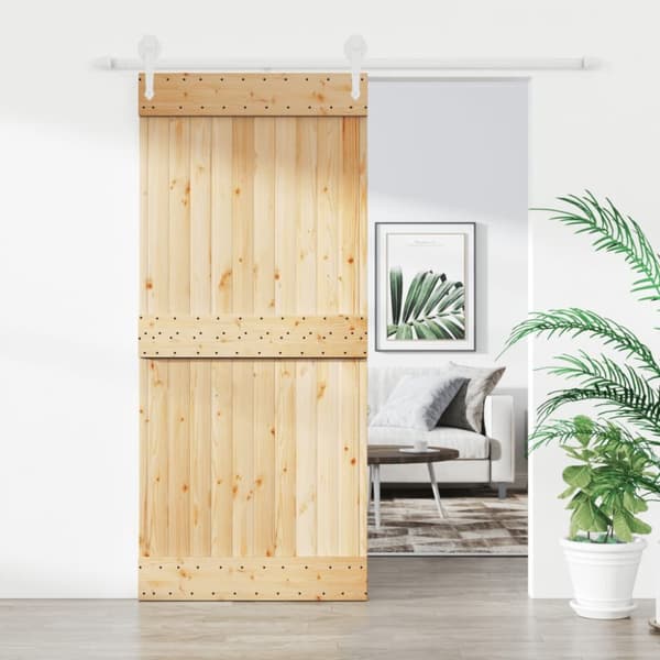 Skjutdörr med beslag 90x210 cm massiv furu