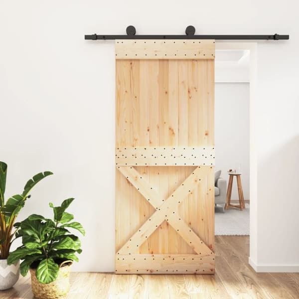 Skjutdörr med beslag 90x210 cm massiv furu