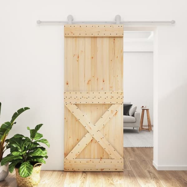 Skjutdörr med beslag 85x210 cm massiv furu