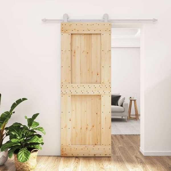 Skjutdörr med beslag 80x210 cm massiv furu