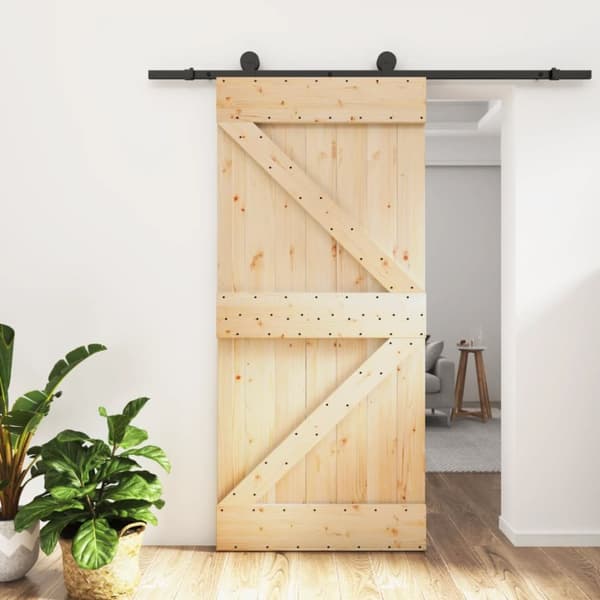 Skjutdörr med beslag 95x210 cm massiv furu