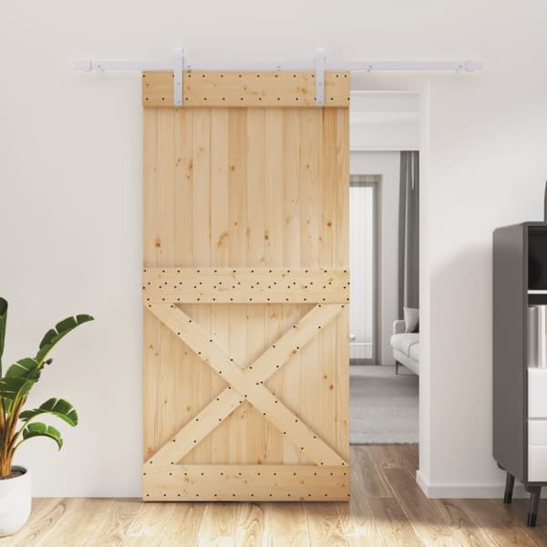 Skjutdörr med beslag 100x210 cm massiv furu