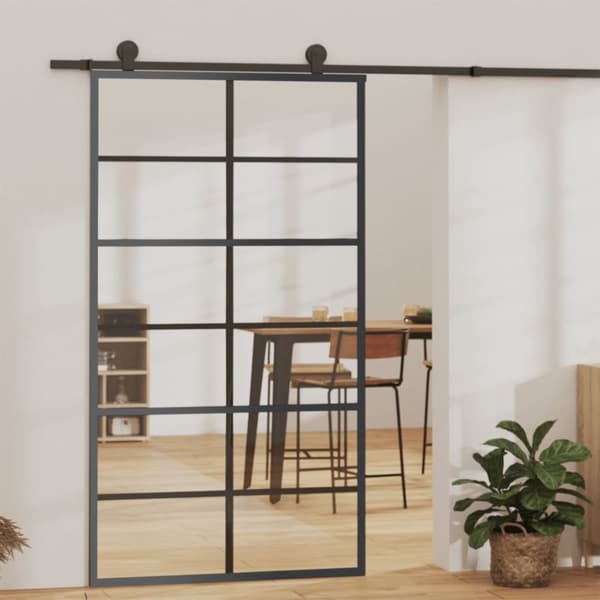 Skjutdörr med beslagset ESG glas och aluminium 102x205 cm