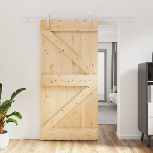 Skjutdörr med beslag 100x210 cm massiv furu