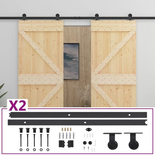Skjutdörr med beslag 100x210 cm massiv furu