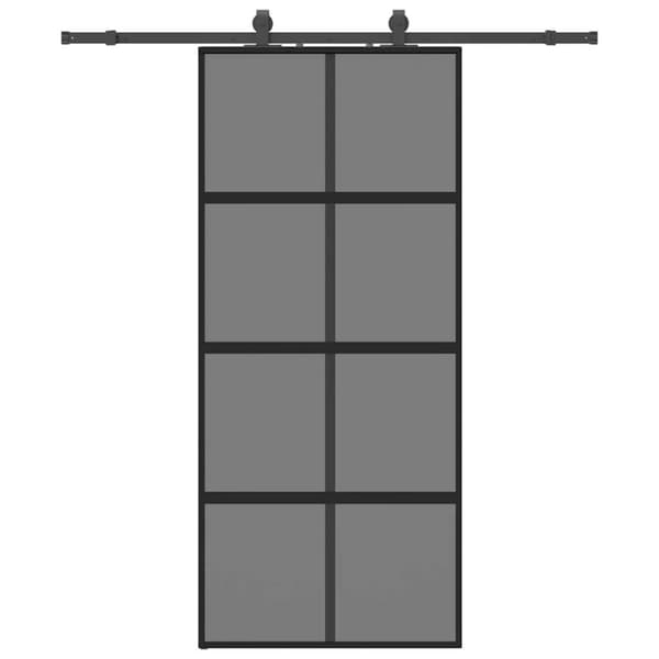 Skjutdörr med beslagssats svart 90x205 cm härdat glas