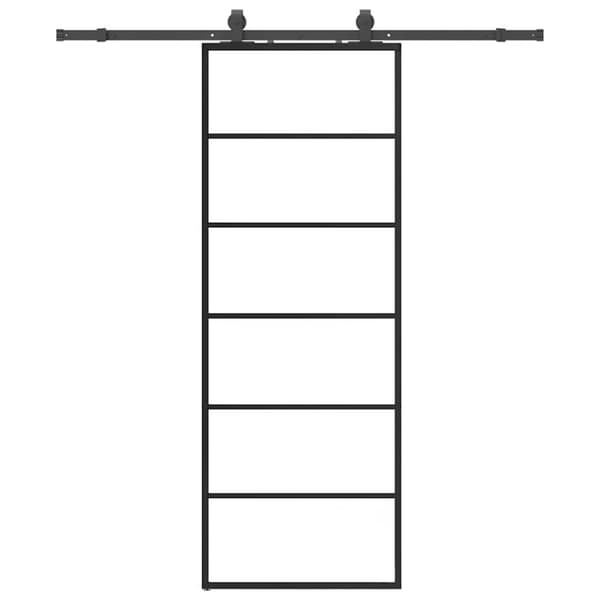 Skjutdörr med beslag svart 76x205 cm ESG-glas