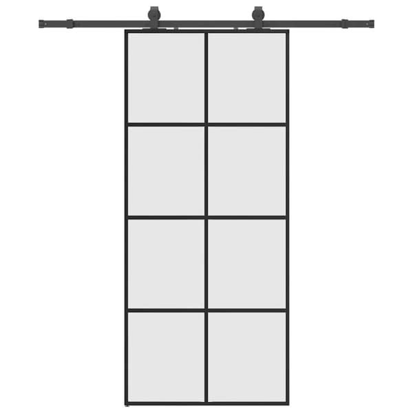 Skjutdörr med beslag svart 90x205 cm ESG-glas