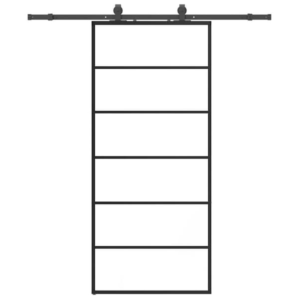 Skjutdörr med beslag svart 90x205 cm ESG-glas