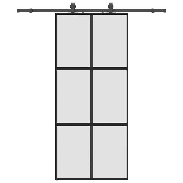 Skjutdörr med beslagssats svart 90x205 cm härdat glas