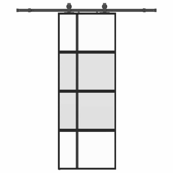 Skjutdörr med beslag svart 76x205 cm härdat glas