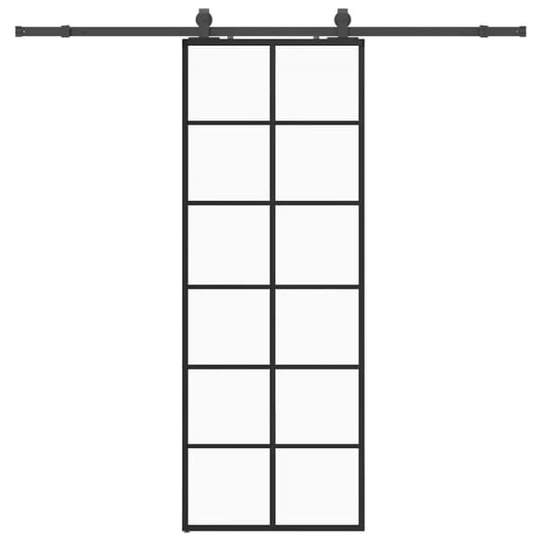 Skjutdörr med beslag svart 76x205 cm ESG-glas