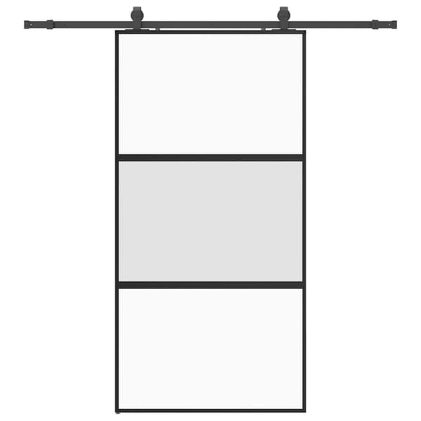 Skjutdörr med beslag svart 102,5x205 cm härdat glas
