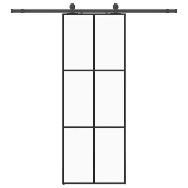 Skjutdörr med beslag svart 76x205 cm ESG-glas