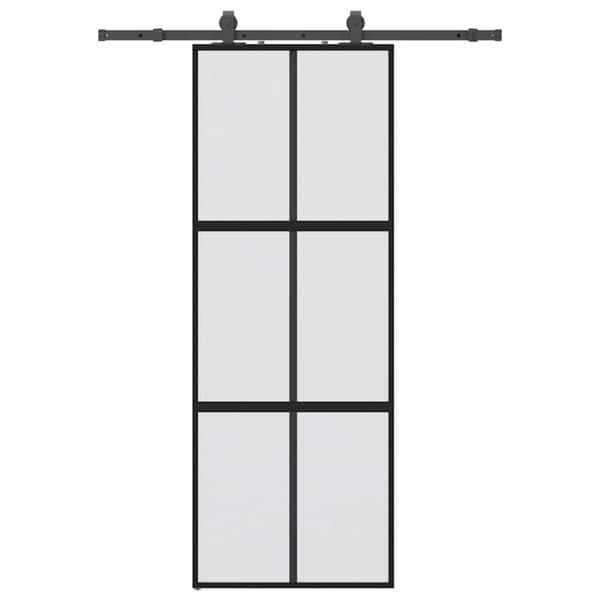 Skjutdörr med beslag svart 76x205 cm härdat glas