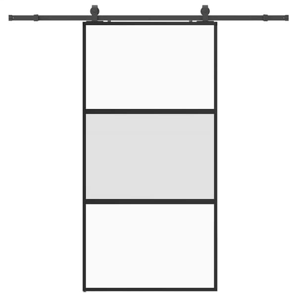 Skjutdörr med beslag svart 102,5x205 cm härdat glas