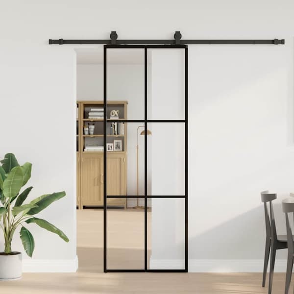 Skjutdörr med beslag svart 76x205 cm ESG-glas