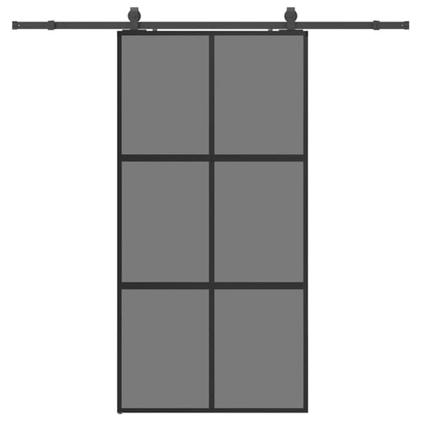 Skjutdörr med beslag svart 102,5x205 cm härdat glas